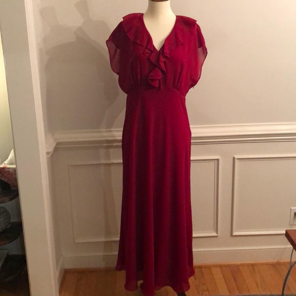 Talbots Red Ruffle Maxi Dress